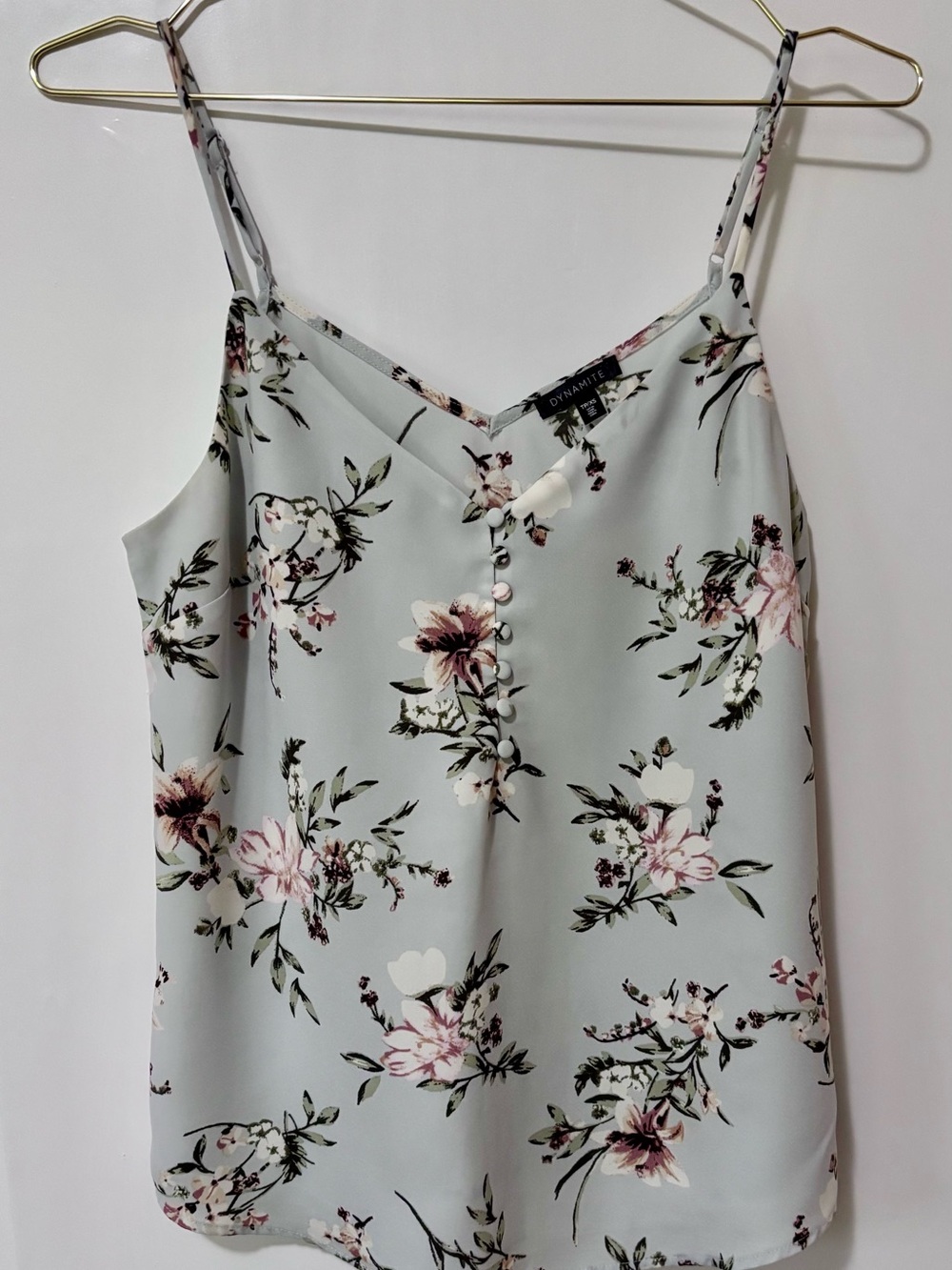 Dynamite| Powder Blue & Pink Floral V-Neck Spaghetti Strap Cami Blouse Sz XS